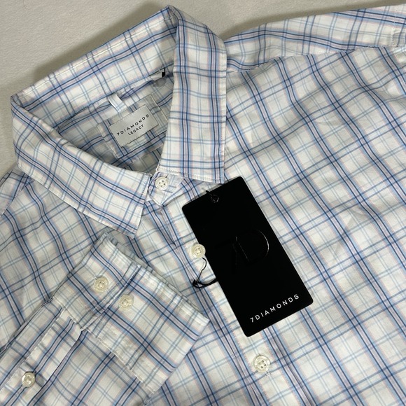 NWT 7Diamonds Legacy Men Medium Plaid Assisi Stretch Long Sleeve Button Up Shirt - Picture 1 of 6